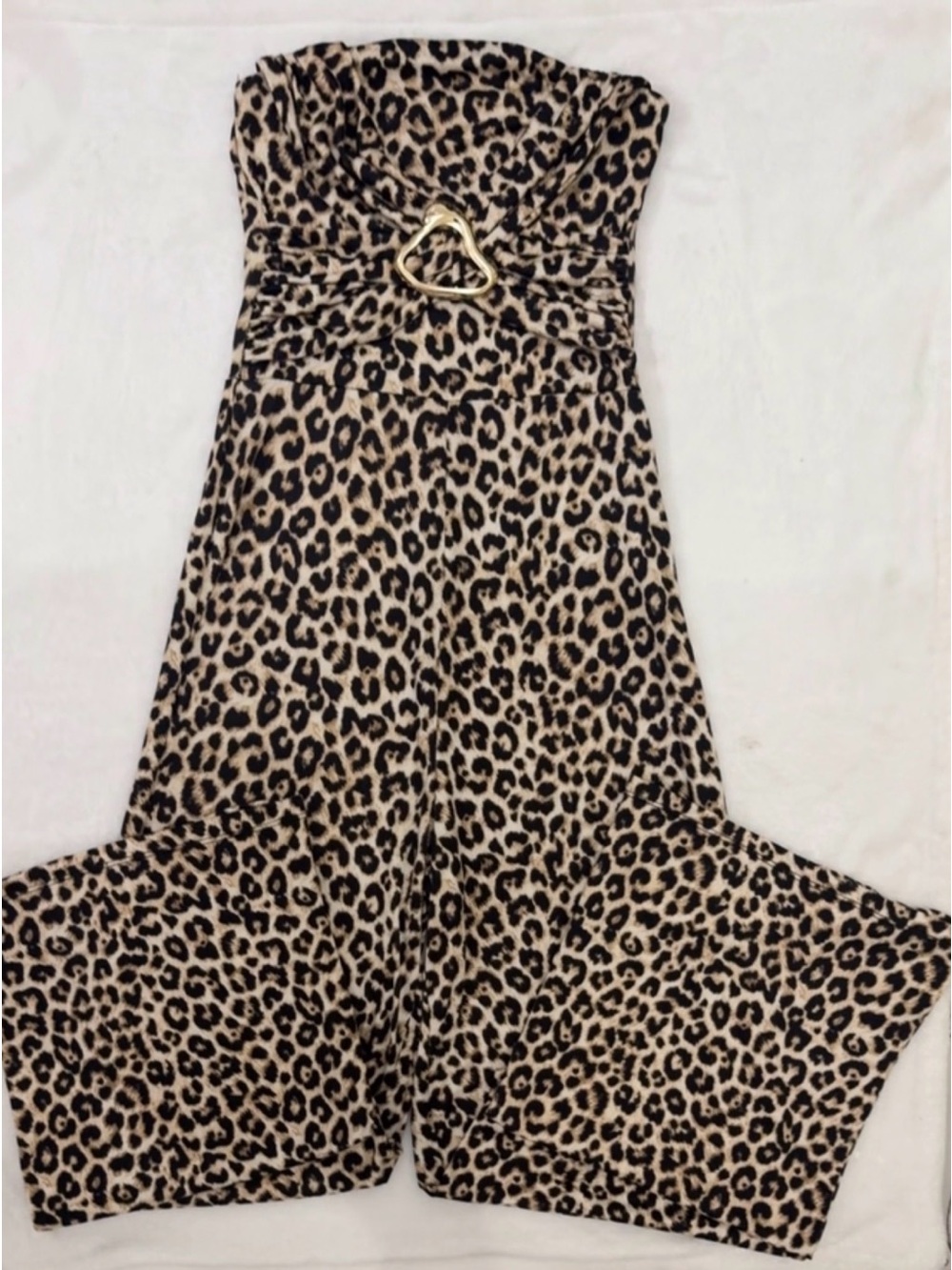 Leopard Print Strapless Wide Leg Jumpsuit